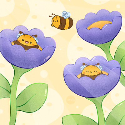 Bees & flowers art bee bees chibi cute cute art digital art digital artist flower illustration kawaii art spring