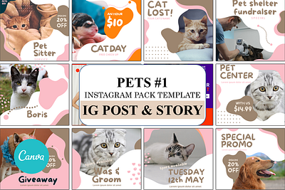 Pets Instagram Pack Template branding design graphic design illustration instagram template