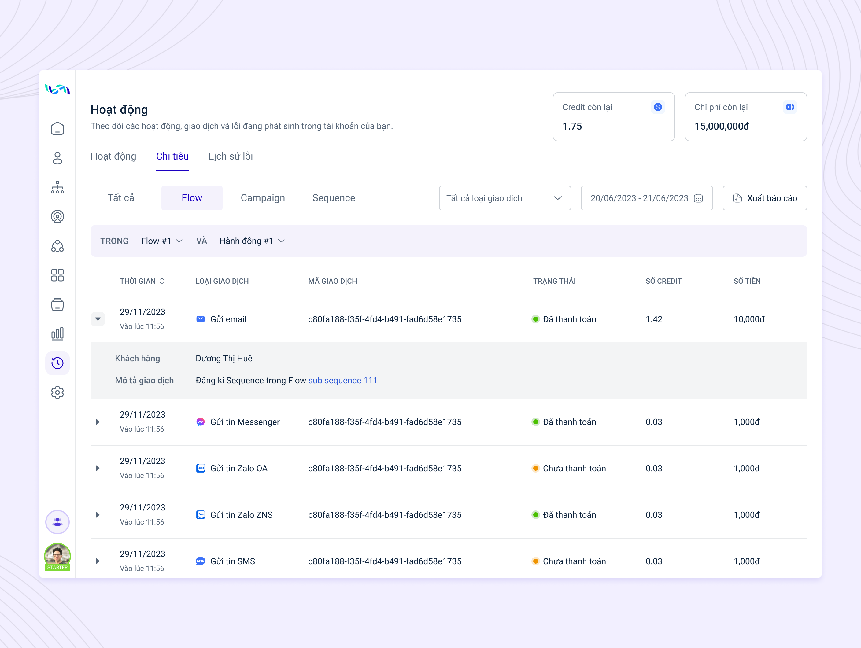 LadiFlow - Transaction history (Reworked) automation crm design invoice marketing transaction transaction log ui