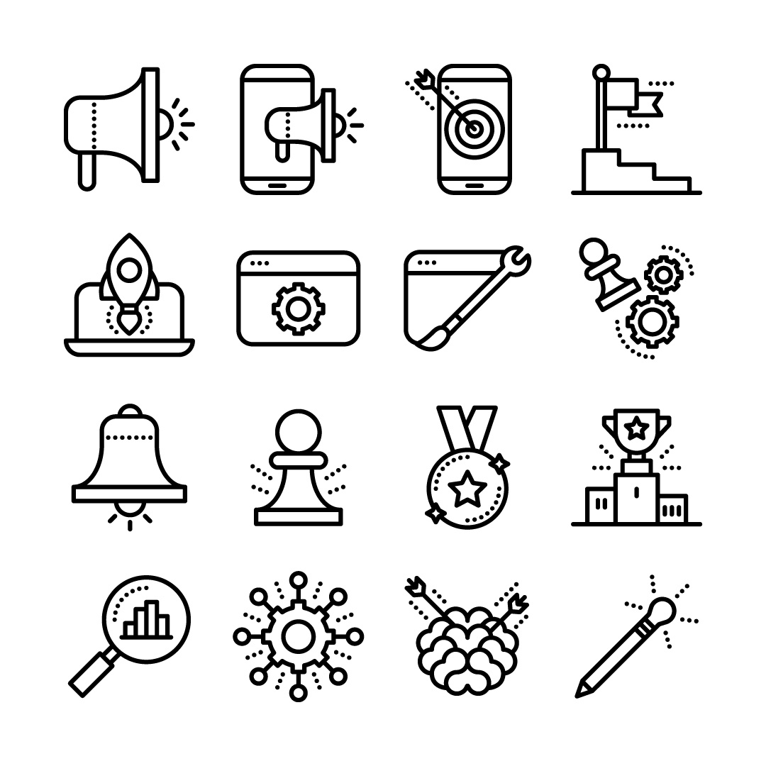 Seo icons ai audience creativity entrepreneurship icon icon design icon set illustration marketing neuroscience optimization search seo startup target ui vector