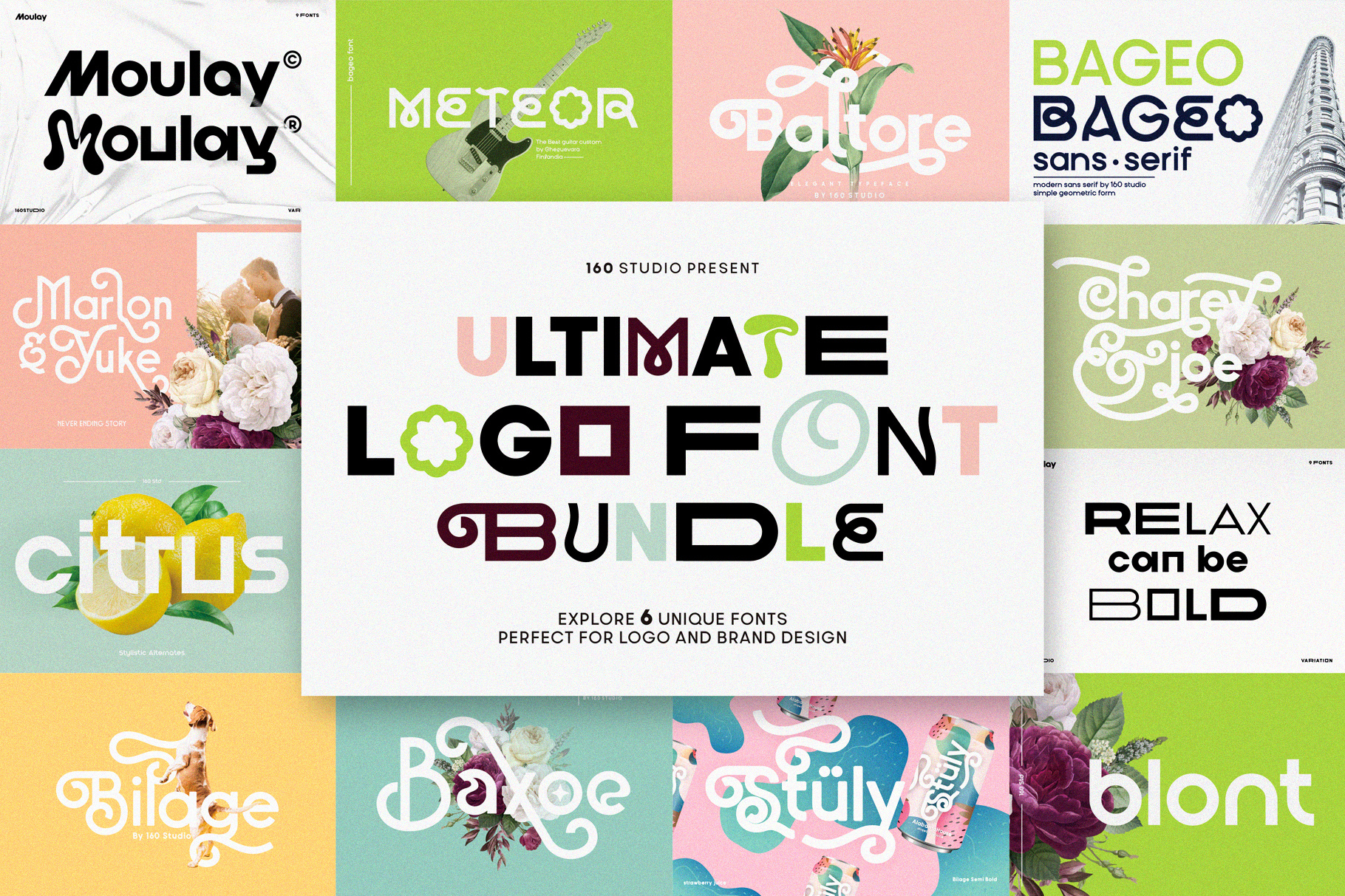 ULTIMATE LOGO FONT BUNDLE apparel bold bold font brand branding curly font elegant fashion font font bundle fun font ligature logo logo font multilingual sans sans serif typeface variable font wedding