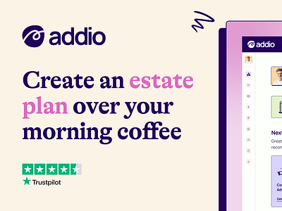 Product Hunt Launch Materials for Addio brand branding creative direction estate planning graphic design launch marketing pink playful purple