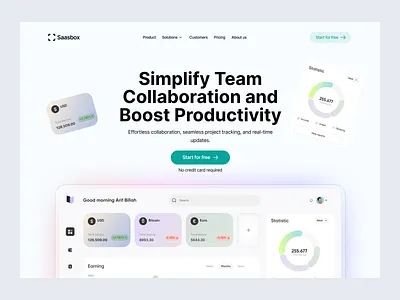 Saas - Landing page deisgn creative credit card crypto dashboard data design finance light minimal money product saas software ui user experience user interface ux website