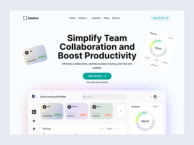 Saas - Landing page deisgn creative credit card crypto dashboard data design finance light minimal money product saas software ui user experience user interface ux website