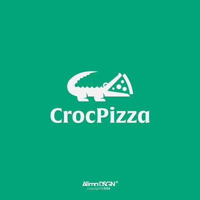 Crocodile Pizza Logo animal crocodile fastfood food green logo logodesign modern negativespace pizza simple unique