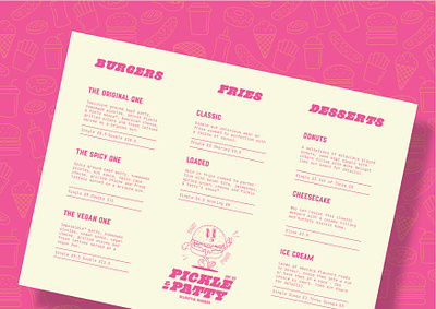 Pickle & Patty adobe illustrator brand brand identity branding creative design food graphics icon illustration logo menu menu design merch print restaurant typeface typography vector visual identity