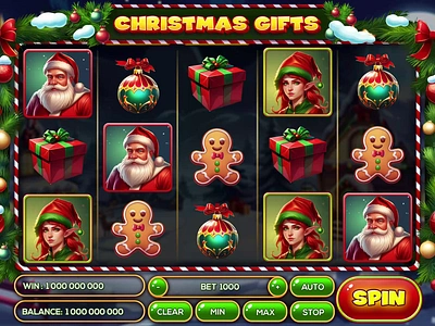 Santa’s ‘Christmas Gifts’ Slot — Bonus Animation animation animation of the field betting candy cane casinogames elf gifts gingerbreadman ornament onlinegames ornament presents redbow santa slot animation slot design slotonline snow spin wreath