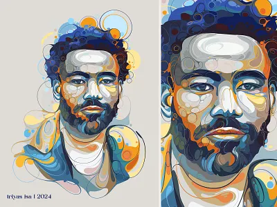 Donald Glover art style colorful curve donald glover portrait figure illustration pop art portrai illustration portrait unique vector