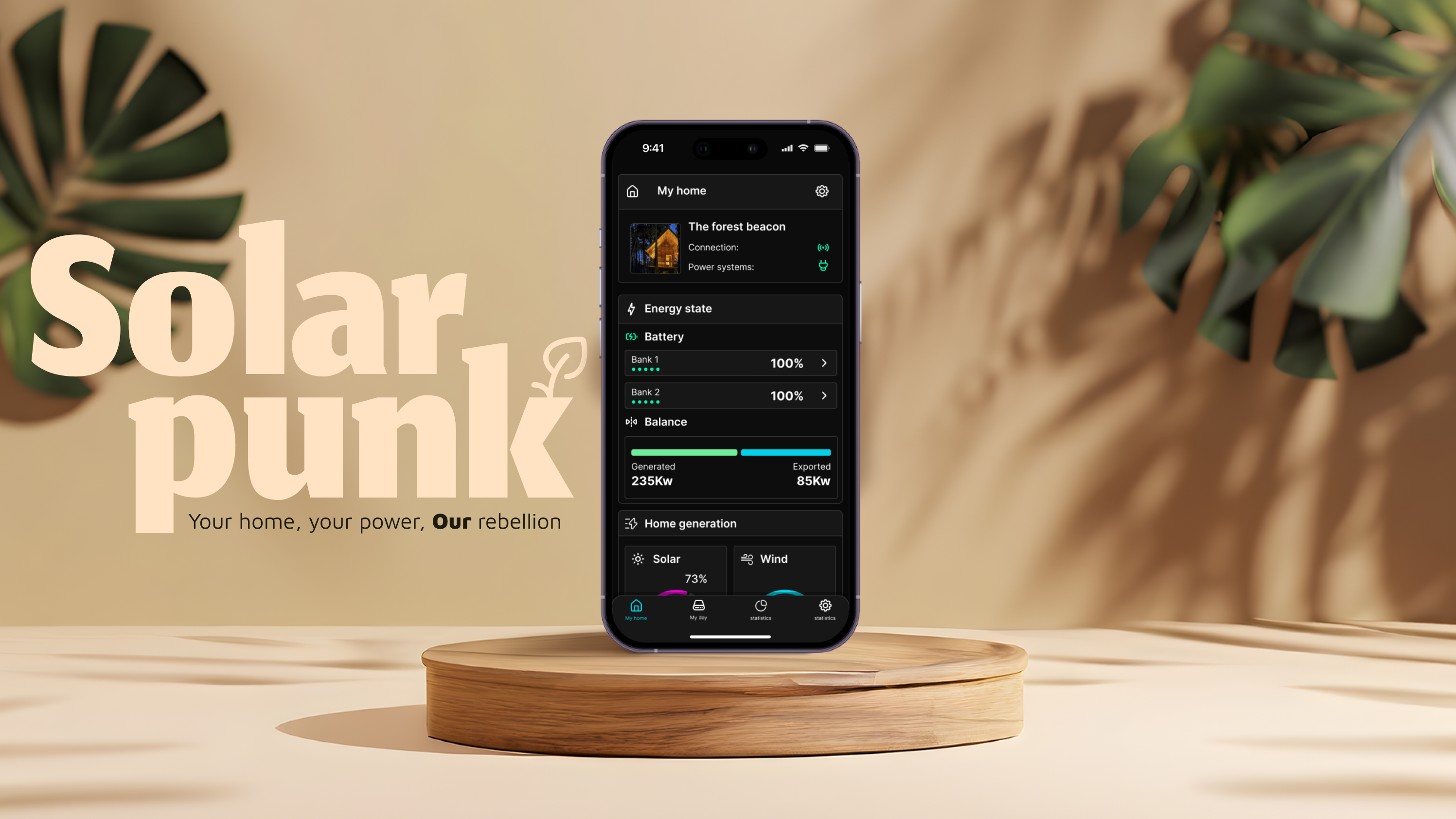 Solarpunk - Mobile app app design app ui application brand design branding clean ui dark mode eco energy tracking freelance minimal mobile design modern branding modern ui product design ui uk ux uxui