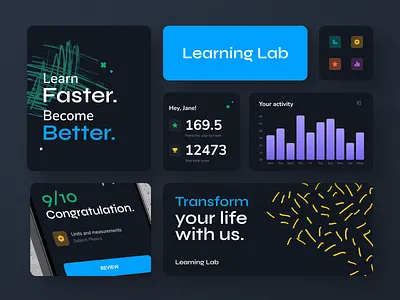 Learning Lab - Education app, Branding app banners branding cards design education graphic design logo product statistic ui ux