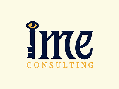 Primary Logo - IME Consulting astrology blackletter brand identity branding cream eye eyeball gothic graphic design illuminati illustration iris knight logo medieval navy gold night time skeleton key spooky zodiac