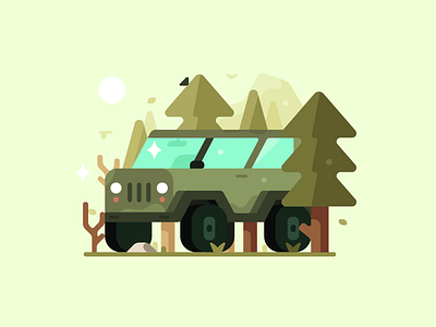 A bit more till camping bird camping car design forest geometric graphic design grass illustration landscape mountain nature spring travel tree trip vector woods