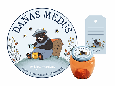 Honey packaging design for Danas Medus bear branding graphic design honey illustration