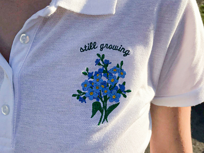 Still growing cute design embroider flowers growing polo shirt t shirt