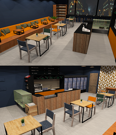 3D visualization of cafe 3d cafe design furniture interior visualization