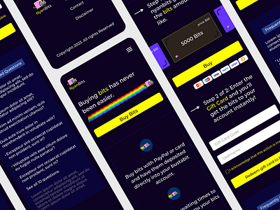 BitsBazaar Mobile: Innovative Gift Card Transactions UI/UX blue and yellow dark theme figma mobile page mobile version simplistic uiux design user experience userinterface