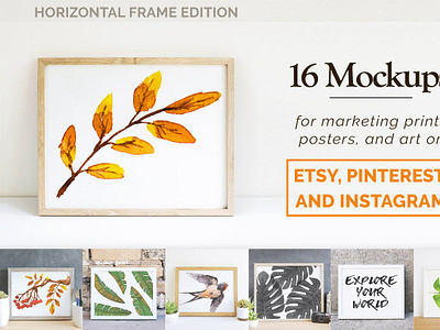 Print & Poster Mockups for Etsy etsy frame on floor frames horizontal instagram marketing mock up mockup mokcup print realistic social media water color watercolor watercolour white wood