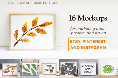 Print & Poster Mockups for Etsy etsy frame on floor frames horizontal instagram marketing mock up mockup mokcup print realistic social media water color watercolor watercolour white wood