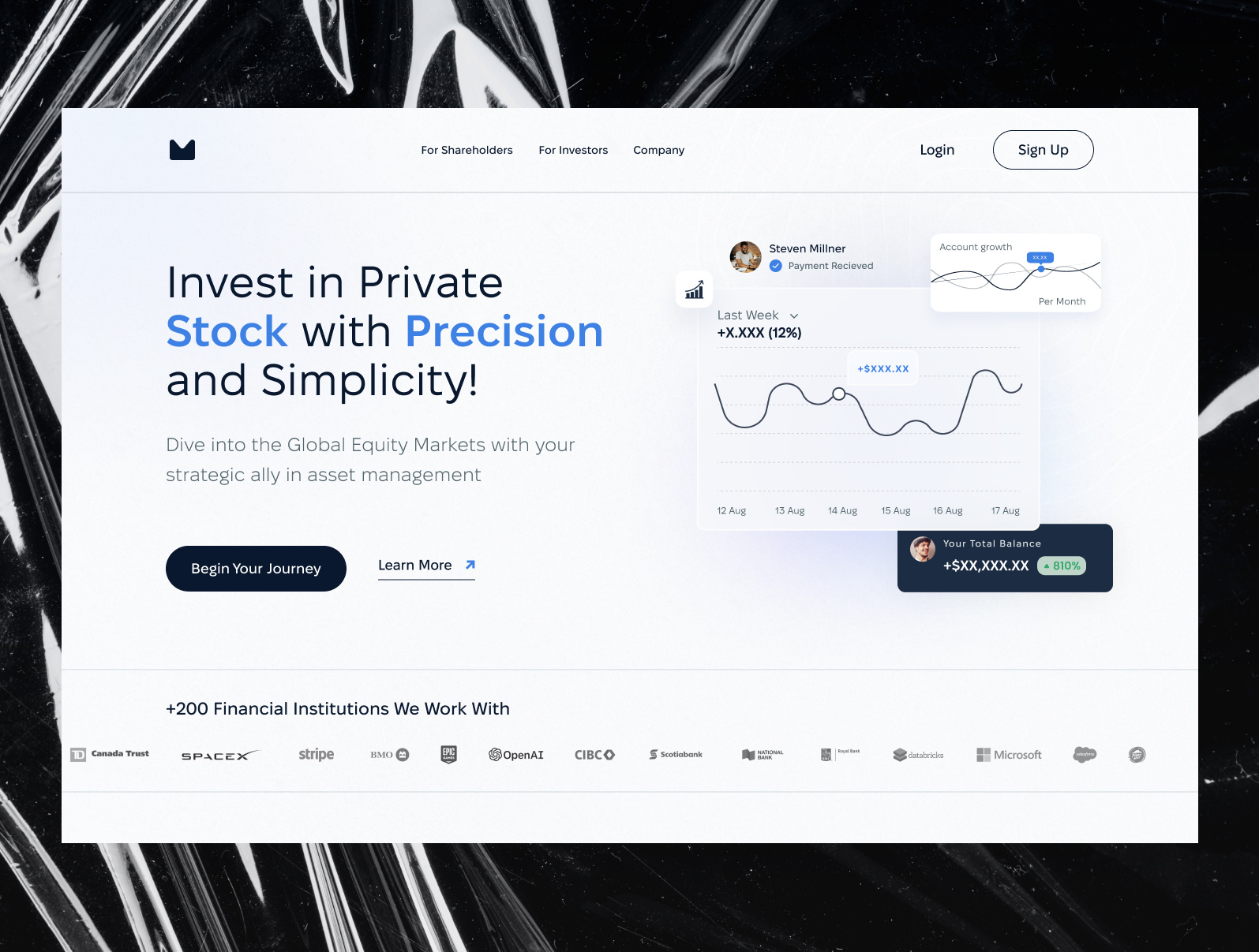 Stock Investment Finance Website Landing Page banking chart clean design finance financial fintech website graph illustration landing page money product service simple start up startup technology ui web website