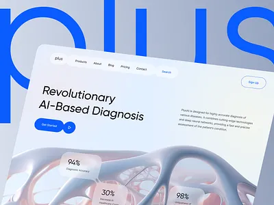 PlusAI ai case study healthcare hero section light ui web