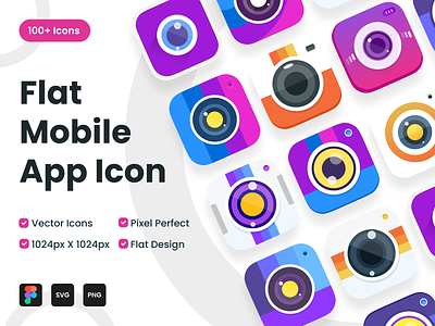 Flat Mobile Camera App Icons app icon camera app camera icon icon set logo mobile app icons mobile icons ui