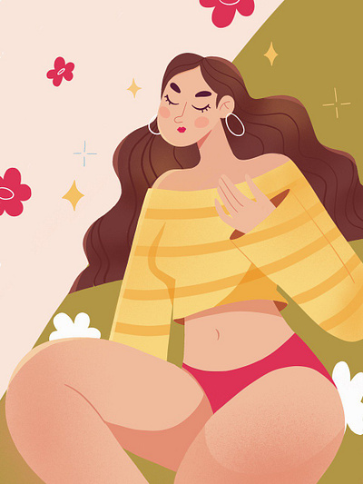 Love Yourself 🌺💖 body positivity cartoon character character design flowers gif girl illustration procreate self love sparkles woman