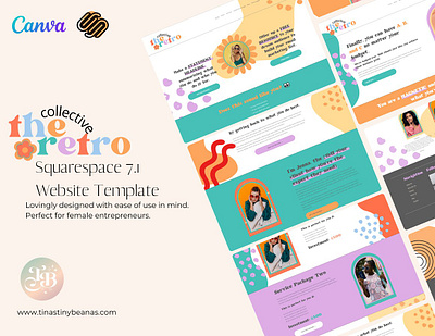 Squarespace 7.1 Theme Retro custom website feminine website template feminine website theme retro font retro pattern showit template squarespace theme wix store wix template women in business wordpress blog template