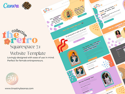 Squarespace 7.1 Theme Retro custom website feminine website template feminine website theme retro font retro pattern showit template squarespace theme wix store wix template women in business wordpress blog template