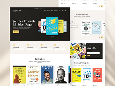 "Bookish Bliss" | Bookstore UI bookstore bookstore ui bookstore website branding design graphic design illustration interface landingpage layout minimal typography ui ux ux case study ux design webdesign website website design website ui