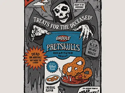 Pretskulls design gusto gustodesignco halloween illustration poster spooky vintage