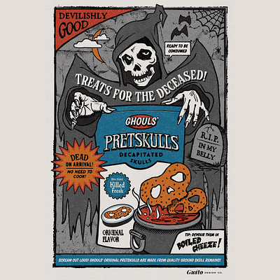 Pretskulls design gusto gustodesignco halloween illustration poster spooky vintage