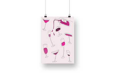 Wine Poster alcohol champagne illustration martini pink poster poster design wine