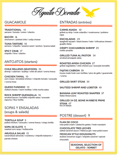Aguila Dorada Menu Project adobeindesign design graphic design indesign menu menudesign typography