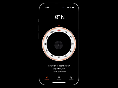 iOS Compass - Redesign altitude apple apple watch back track compass figma ios iphone map menu mobile app navigation prototype redesign ring rotation ui ux way points