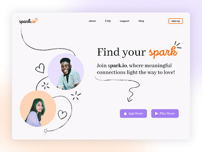 Daily UI #3 - Landing page aesthetic clean date dating doodle graphic design heart landing page landing site logo love minimalist pastel spark swipe ui ui design user interface web design webpage