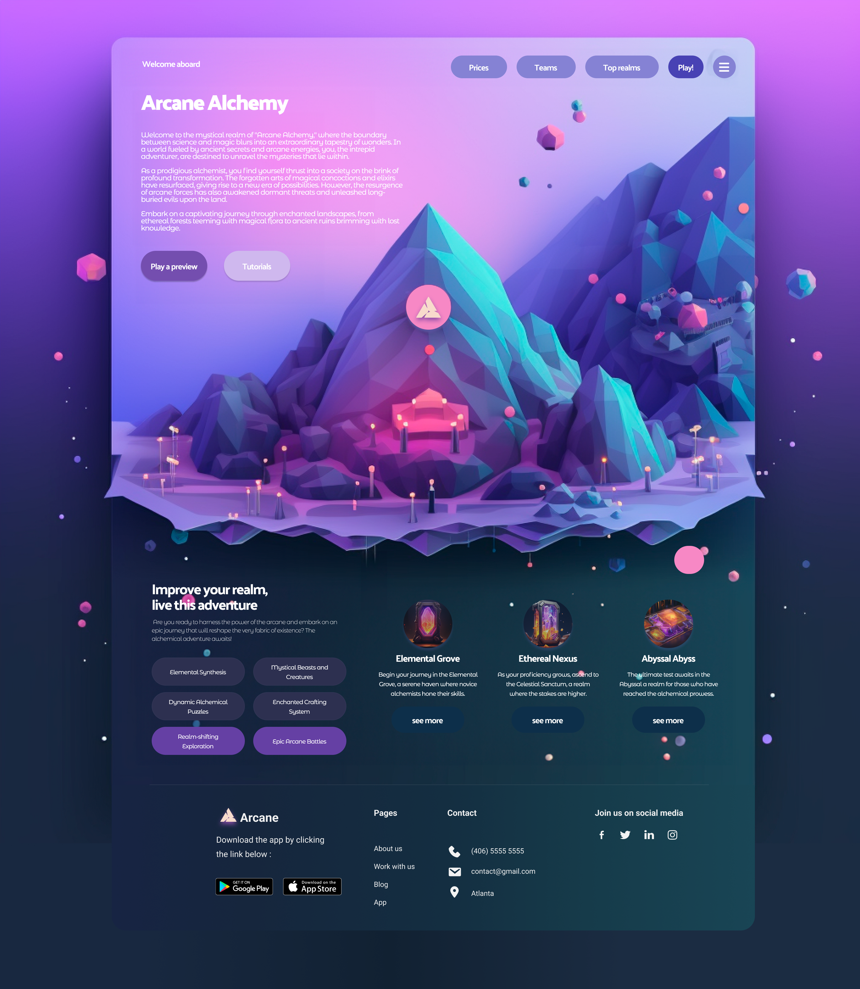 Arcane Alchemy (Game design Landing page) branding design designer desktop game game design gaming graphic design logo mockup ui uiux ux uxui