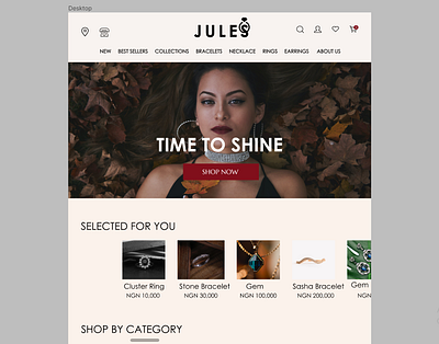 JULES A Jewelry website, what a TIME to SHINE branding logo mobile designer product designer ui uiux ux web designer
