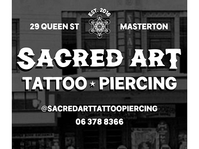 Sacred Art Tattoo x State Theatre adobe illustrator black and white branding edgy graphic design historical kernclub new zealand overlay poster punk rock studio tattoo typography vintage