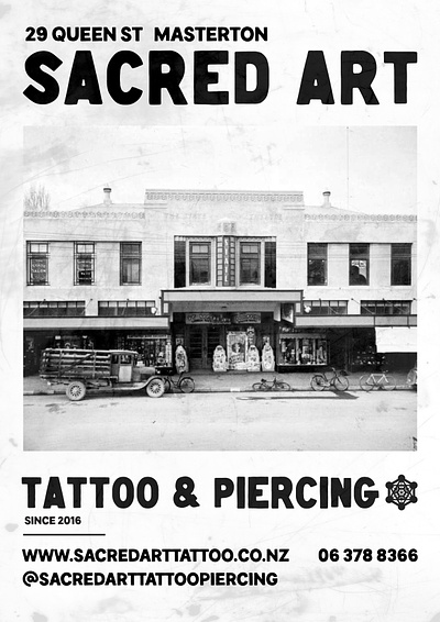 Sacred Art Tattoo x State Theatre Grunge adobe illustrator advert edgy flyer graphic design grunge historic layout design new zealand overlay photography poster punk rock studio tattoo typography