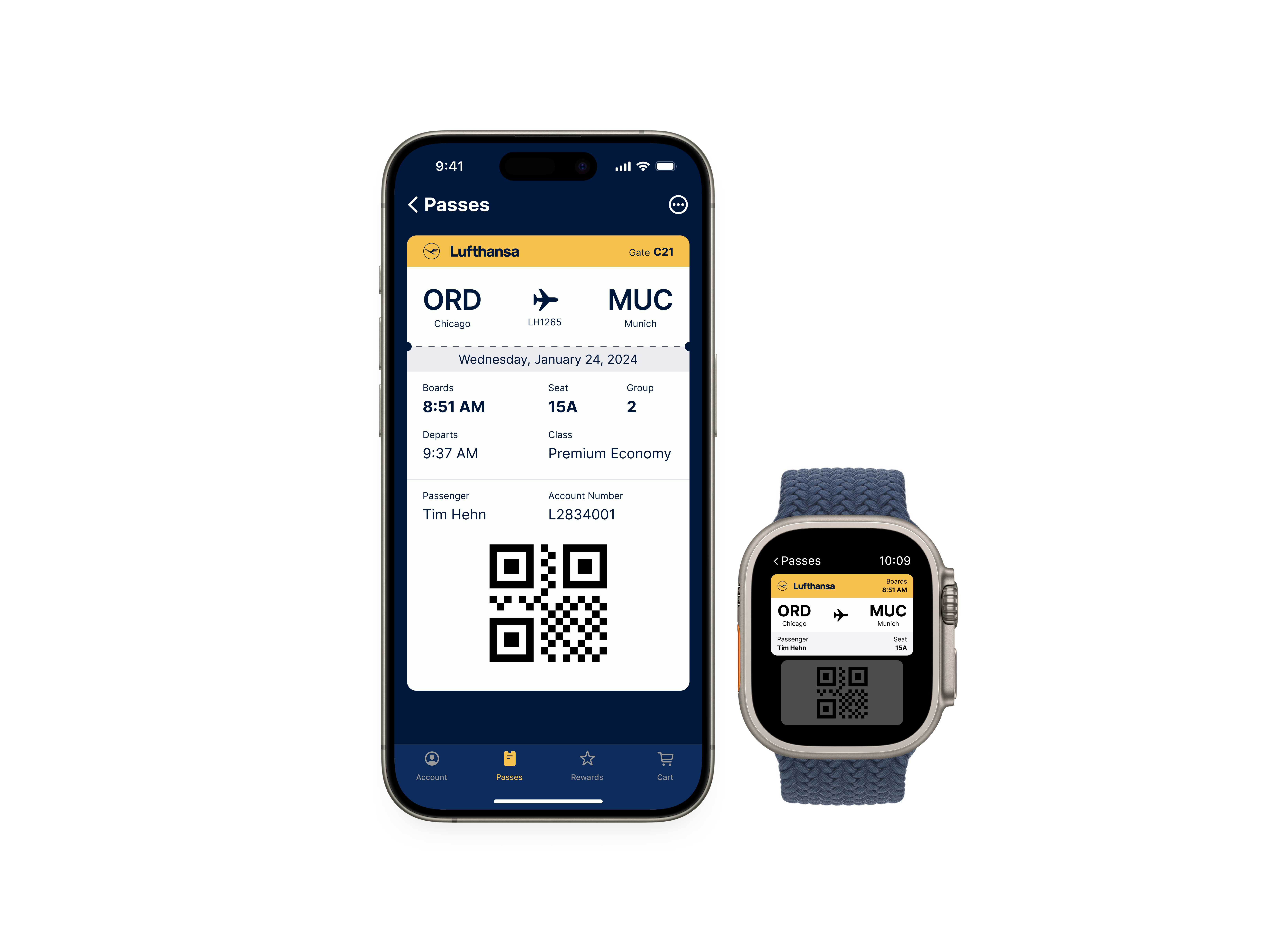 Boarding Pass airplane airport app apple application board boarding boarding pass design interface ios iphone lufthansa pass passenger plane ui ultra watch watchos