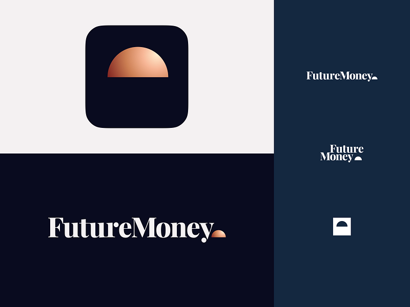FutureMoney Logo Shot app blue branding coin future graphic design icon logo money responsive scale sunrise sunset ui