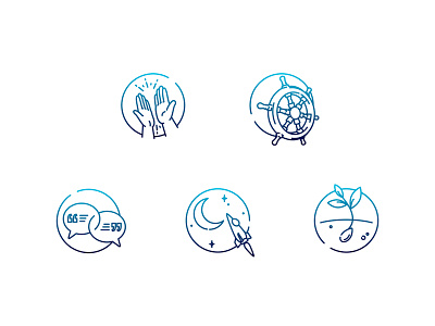 Company Value Icons blue company goals gradient hand helm high five icons important lincon line moon rocket seed speak steer talk values wheel word bubble