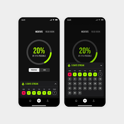 Habit Making App Exploration app design dark mode habit app mobile ui product design streak ui ui ui inspiration