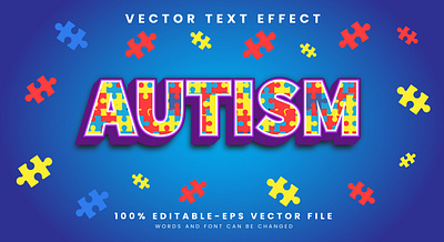Autism 3d editable text style Template 3d text effect autism awareness autism day autistic celebration challenges clinic colorful depression discrimination disease family support graphic design help medical neurological puzzle background puzzle game social interaction vector text mockup