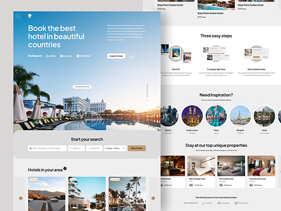 Hotel Booking - Landing Page Webiste booking card clean design hotel hotel booking hotel website leding page maps minimalist search stylist travel trip ui ui ux uiux ux website website lending page