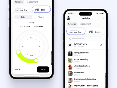 Dashboard UI Design for E-commerce `e comm app appdesign dashboard ios timeselection ui