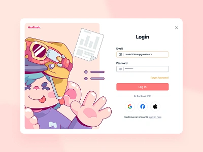 Moofitask - Task Management Login Page character character design colorful design graphic design illustration login mascot mascot character mascot design page pastel signup ui uiux website