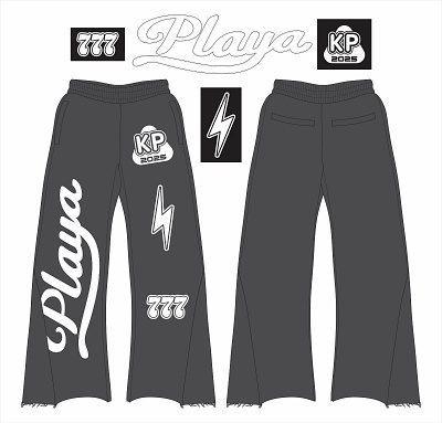 Flare pants ripped distressed design and puff print branding clothes clothing design fashion illustration kingsplay logo manufacture streetwear