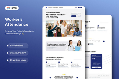 Worker's Attendance Landing Page agency attendance company corporation employee figma graphic design landing page layout modern monitor professional tracking ui worker