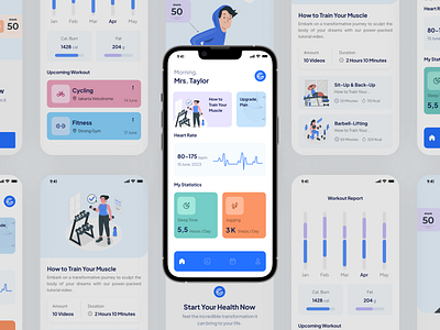 HealthBuddy - Health Monitoring App apps clean design fitness gym health apps health monitor health monitoring apps health tracking medical minimalist mobile app new popular trending ui ux workout